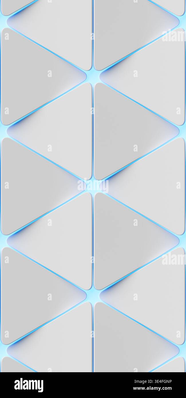 Weiße abstrakte Tapete mit geometrischen Formen und Dreiecken im Vordergrund. Eine Textur mit einem sich wiederholenden geometrischen Muster im Sci-fi-Stil Stockfoto