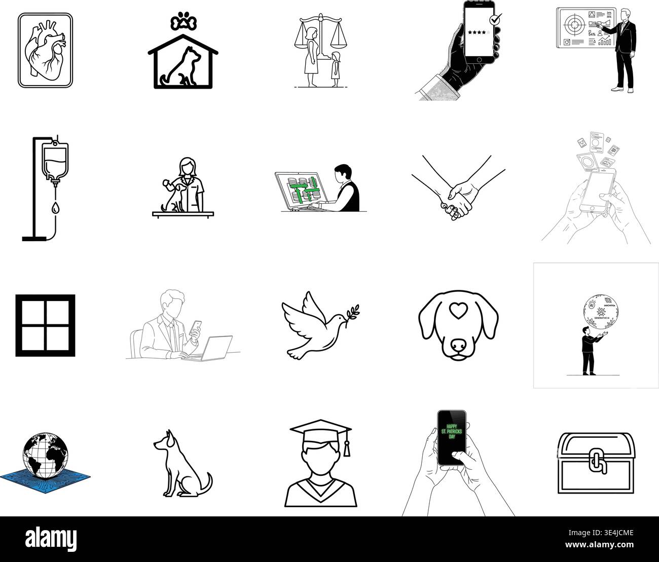 „Eine erstklassige, umfangreiche Sammlung professioneller Vektorlinien und Glyphicons, die speziell für verschiedene Unternehmen und moderne Technologien kuratiert wurden Stock Vektor