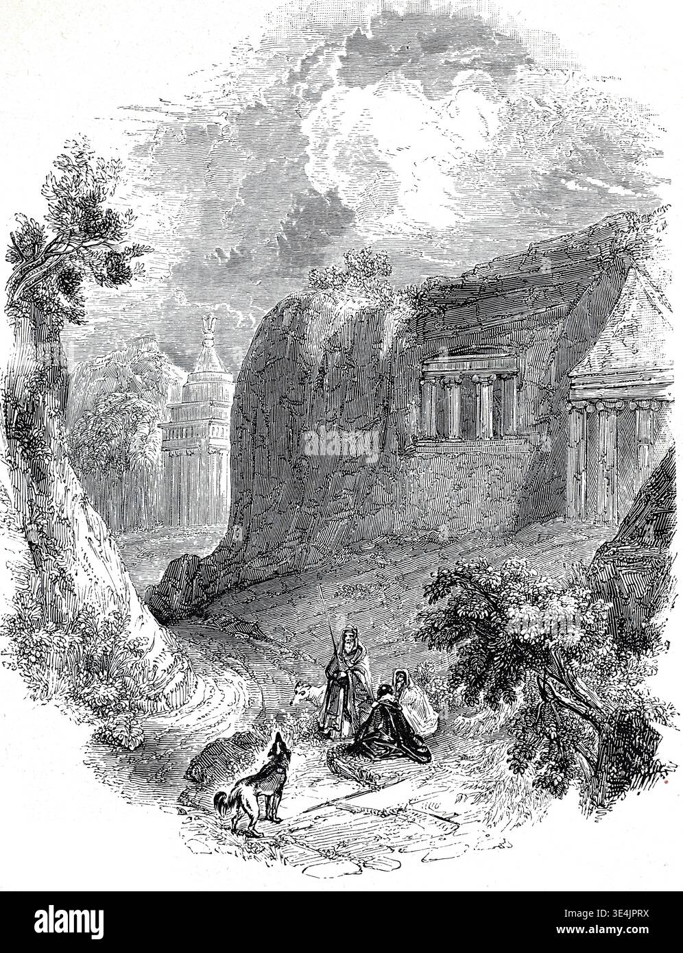 Die Gräber von Absalon und den jüdischen Königen im Kidron-Tal in Jerusalem, 1890, Israel. Illustration, Reproduktion eines Originals aus dem 19. Jahrhundert. Authentisch, Datei für optimale Verwendung wiederhergestellt, exaktes Datum des Originals unbekannt. Historisch. Stockfoto