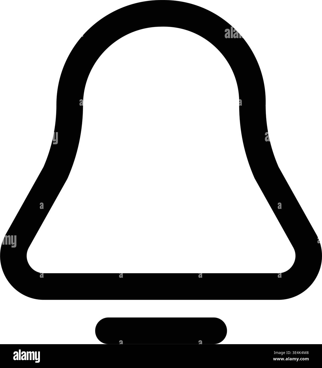 Ein minimalistisches schwarzes Umrisssymbol, das eine Glockenform darstellt und häufig als Benachrichtigungssymbol für Warnungen oder neue Nachrichten verwendet wird. Stock Vektor