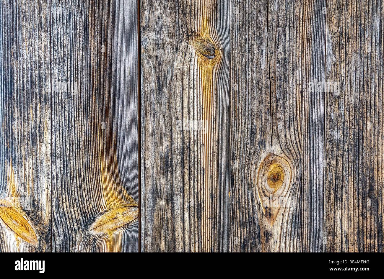 Holzstruktur mit natürlichen Mustern als kreativer Hintergrund. Holzdielen Hintergrund, Nahaufnahme Stockfoto
