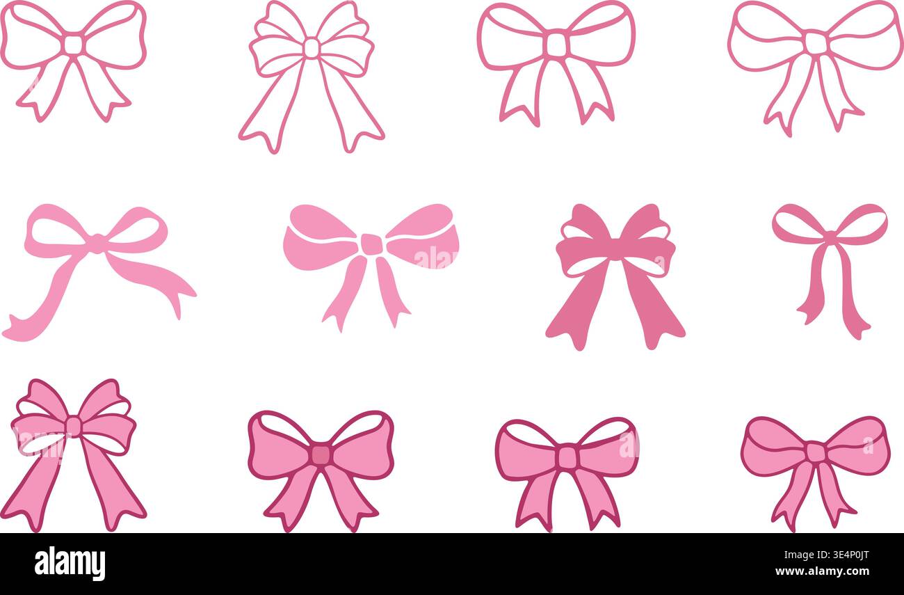 Rosa Schleife Umriss, Coquette Bögen svg, Rosa Haarschleife svg, Band Schleife Vektoren, Rosa Schleife svg, Coquette Schleife Vektor. Stock Vektor