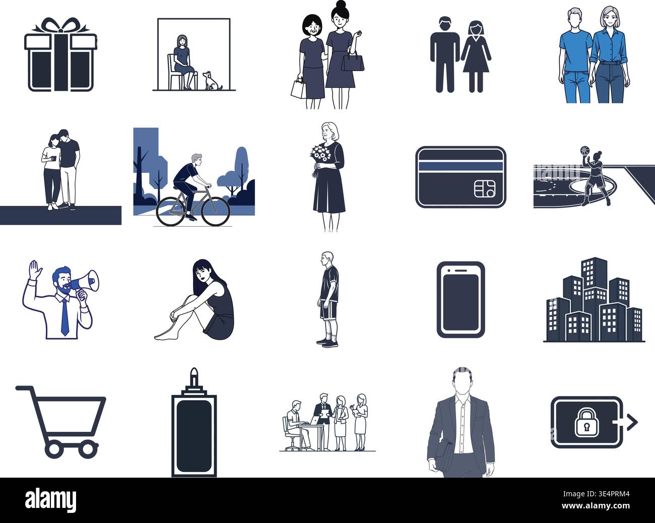 „Eine erstklassige, umfangreiche Sammlung professioneller Vektorlinien und Glyphicons, die speziell für verschiedene Unternehmen und moderne Technologien kuratiert wurden Stock Vektor
