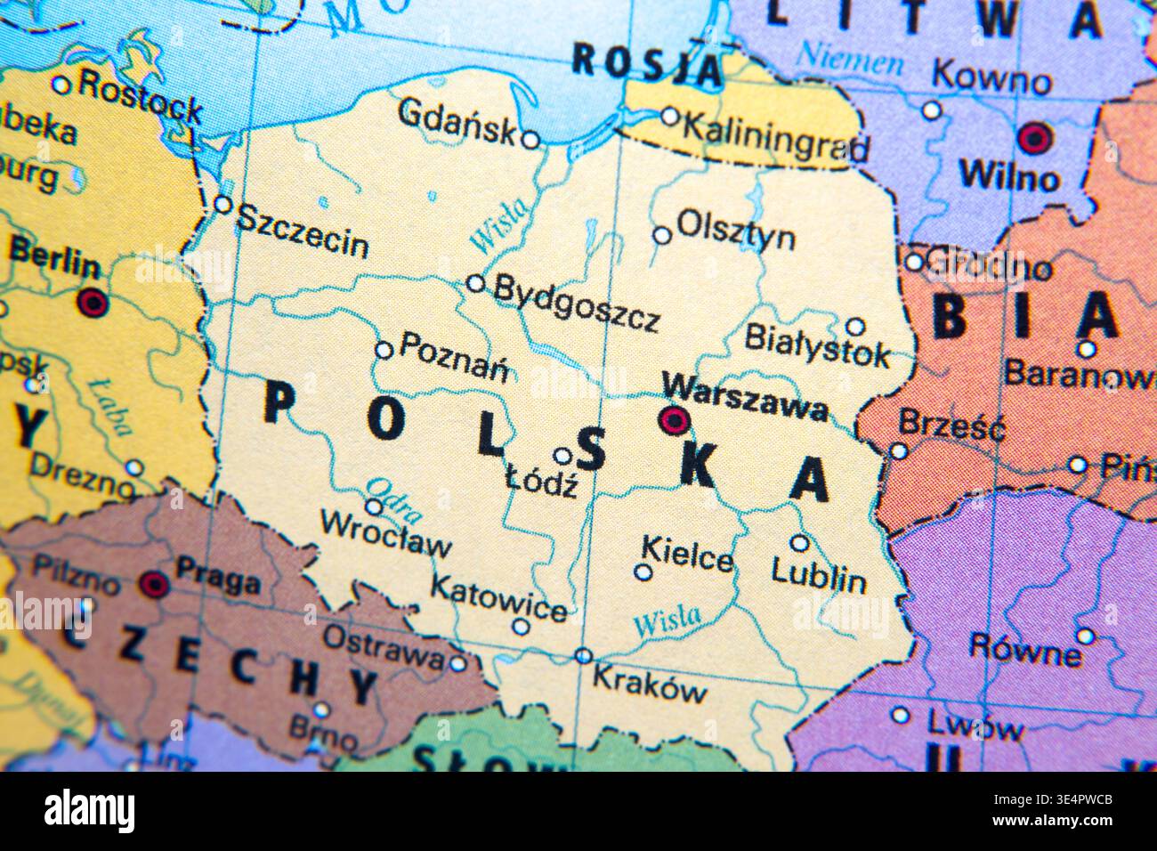 Polen auf der Karte, Grenzen. Stockfoto
