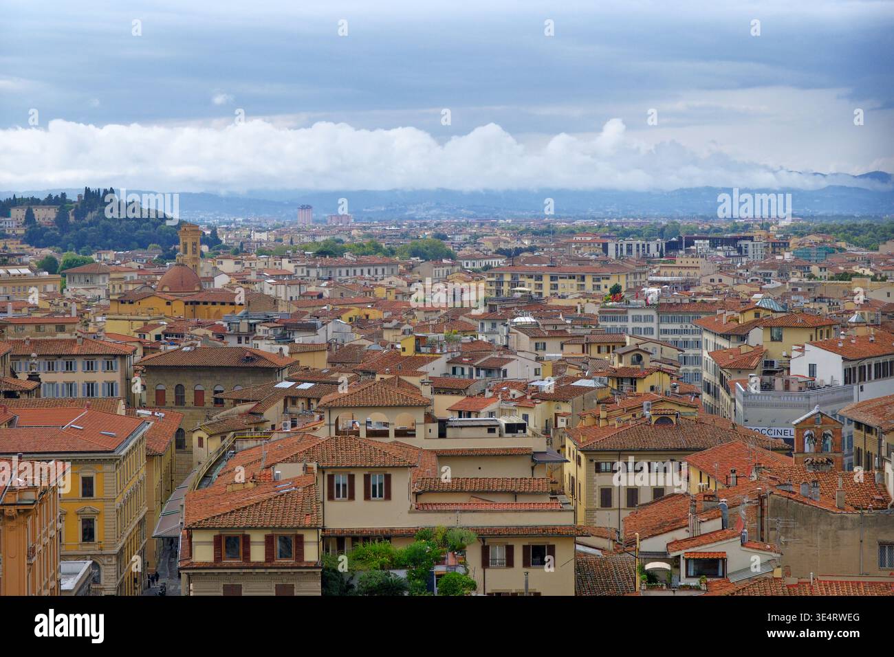Fernsicht von historischen Gebäuden mit rotem Dach in Florenz, Italien Stockfoto