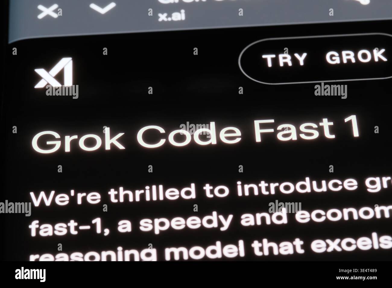 Shanghai, China-10. Oktober 2025: Grok Code Fast 1 AI-Modell Stockfoto