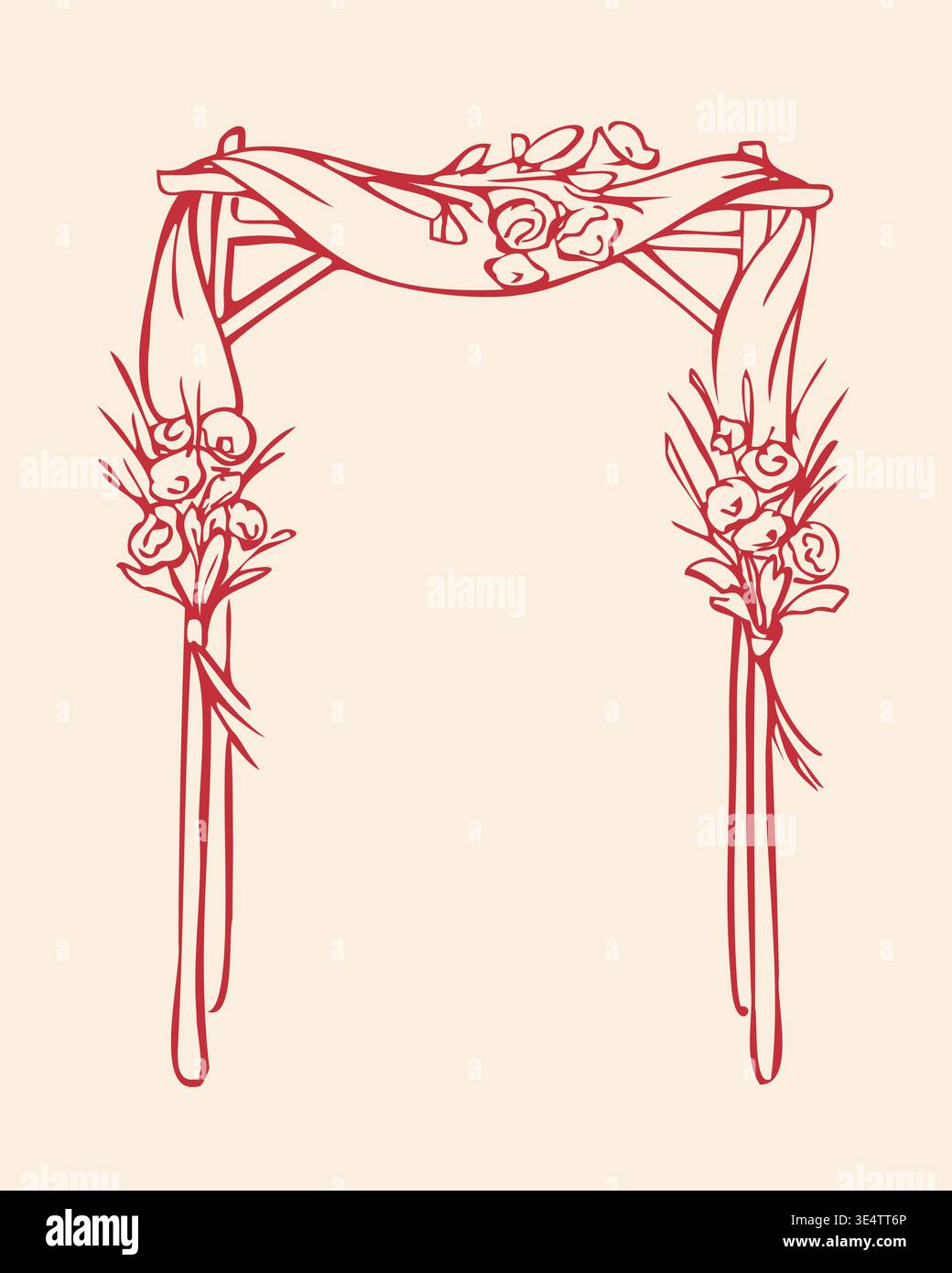 Handgezeichneter Hochzeitsbogen mit Blumen. Elegante Vektorlinie Illustration Stock Vektor