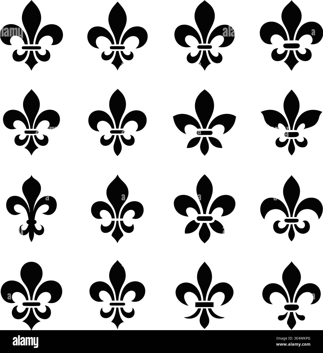 Klassisches schwarzes und weißes Fleur-de-Lis-Muster in einem Raster angeordnet Stock Vektor