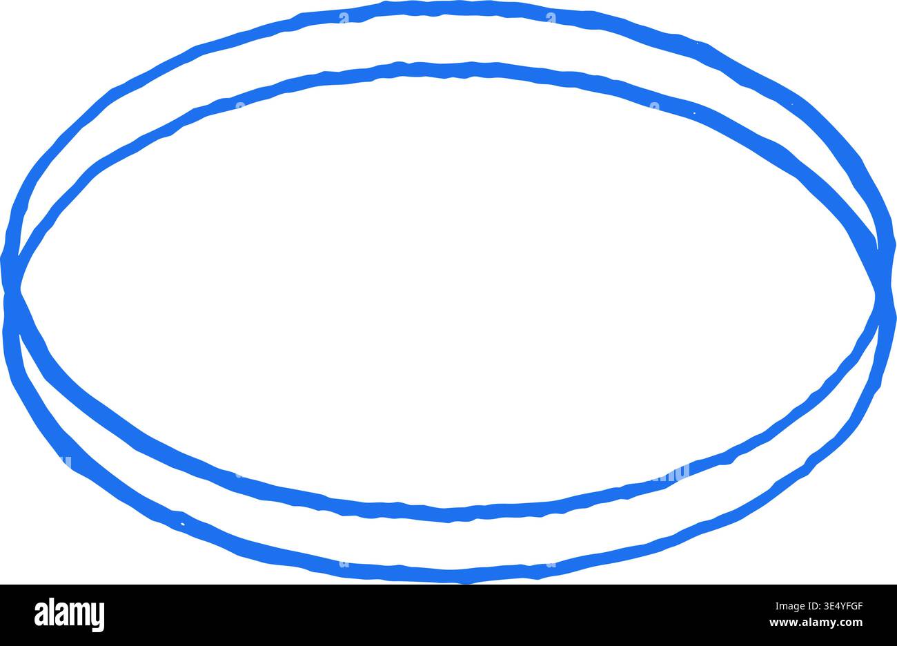 Ein einfaches blaues handgezeichnetes Kritzelchen in ovaler oder ellipsenförmiger Form. Eine Vektor-Illustration mit einer Grunge-Textur für ein skurriles Gefühl. Für Themen von Rahmen, b Stock Vektor