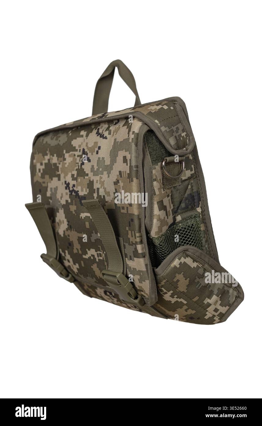 Robuster Nylonbeutel. Strapazierfähiges Rucksackschild Mit Außentasche Und Verstärkten Riemen Stockfoto