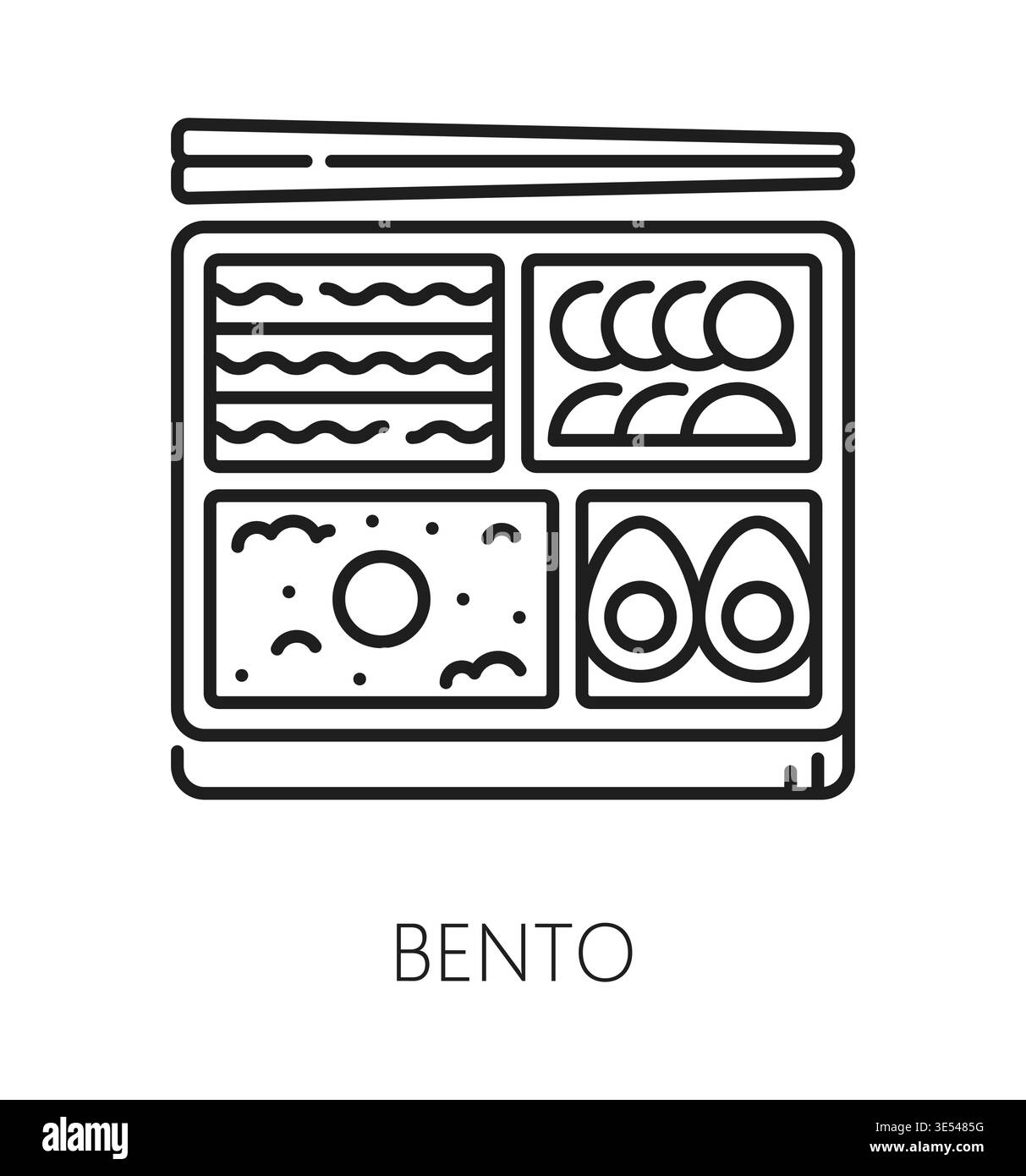 Japan bento Box, asiatisches Symbol oder Piktogramm. Asien Urlaubsreise Symbol, asiatische Landkultur und Küche Tour Umriss Vektor Piktogramm. Japan-Reiseschild mit bento-Lunchbox und Essstäbchen Stock Vektor