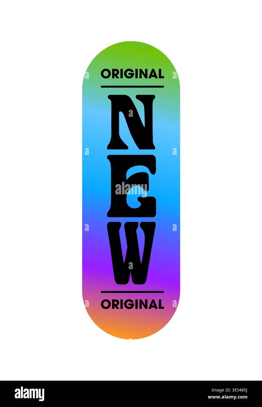 Neuer Aufkleber oder Etikett im Vintage Y2K-Stil mit Hologramm. Metallic-Farbhologramm Vintage Patch, reflektierende Folie Y2K Vektor-Etikett. Holographischer Aufkleber oder Tag mit vertikaler Typografie aus Chrom Stock Vektor
