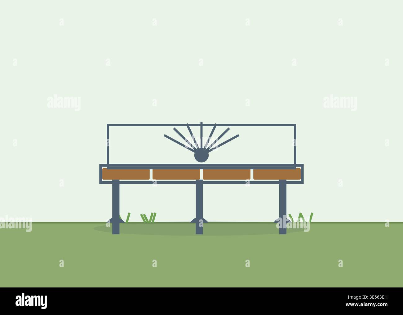 Flaches Vektordesign der Parkbank auf grünem Gras, saubere Illustration für Entspannung, Naturkonzept. Stock Vektor