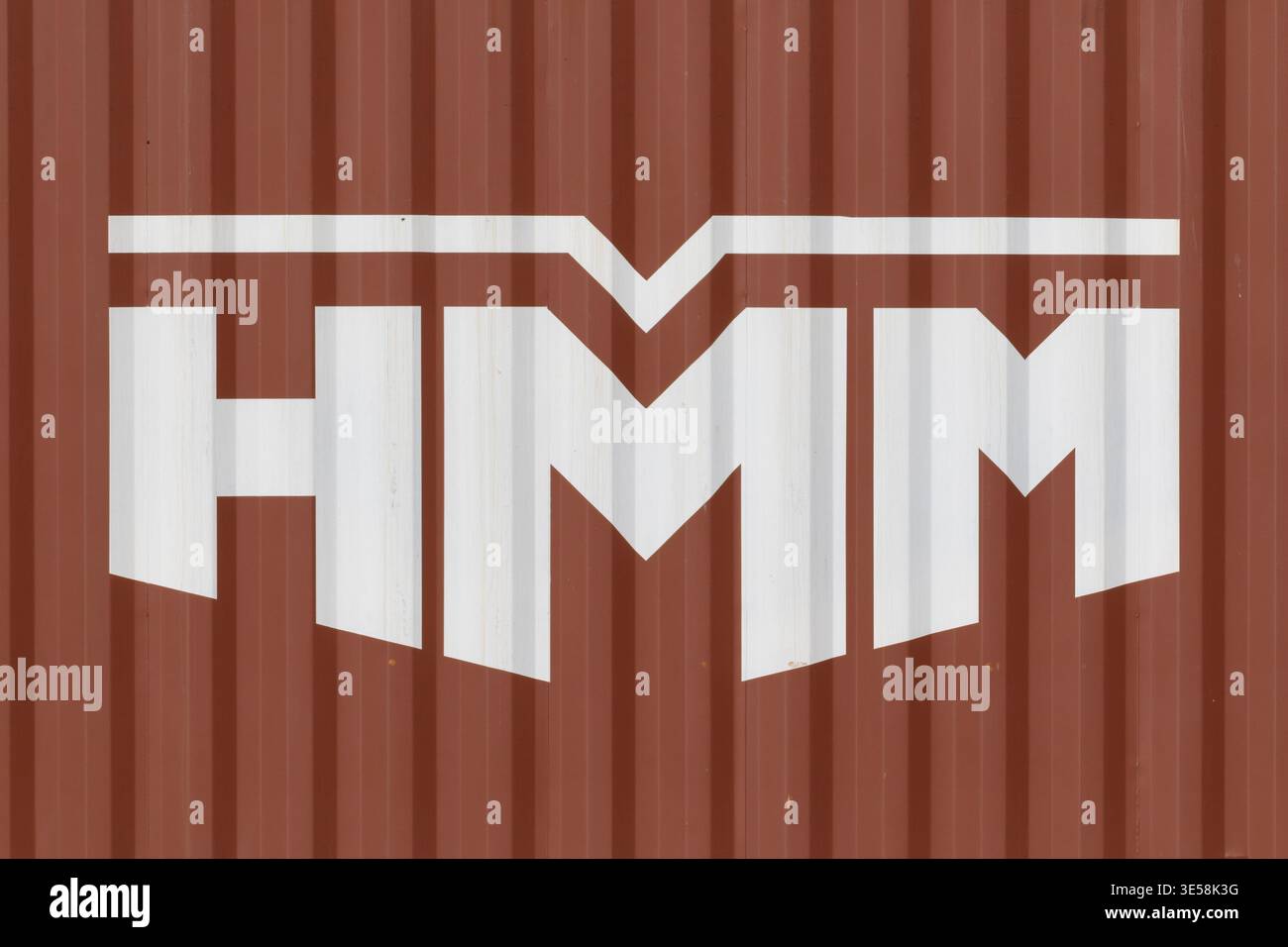 Hintergrundbild, Vollformat, Detailansicht, Logo, Container der Reederei Hyundai Merchant Marine HMM am Eurokombi Terminal im Por Stockfoto