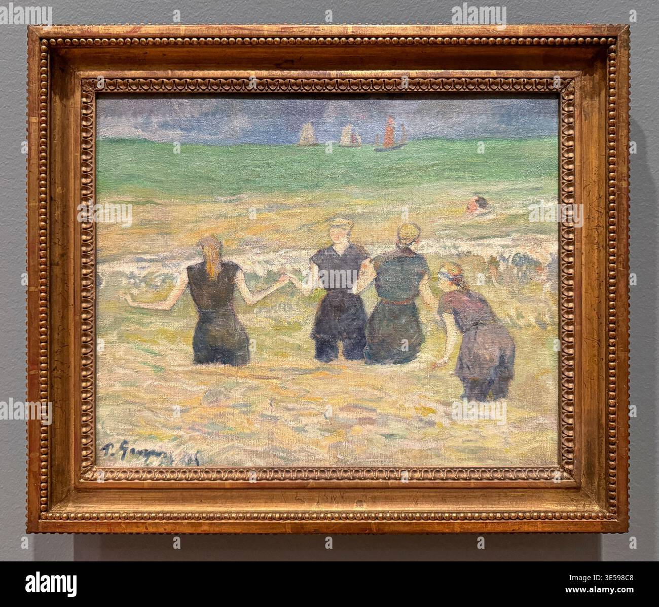 Strand, Küstenmalerei, Frauen baden. Bei einer Paul Gauguin Show. Im wichtigsten Bundeskunstmuseum, der National Gallery of Australia, Canberra. Stockfoto