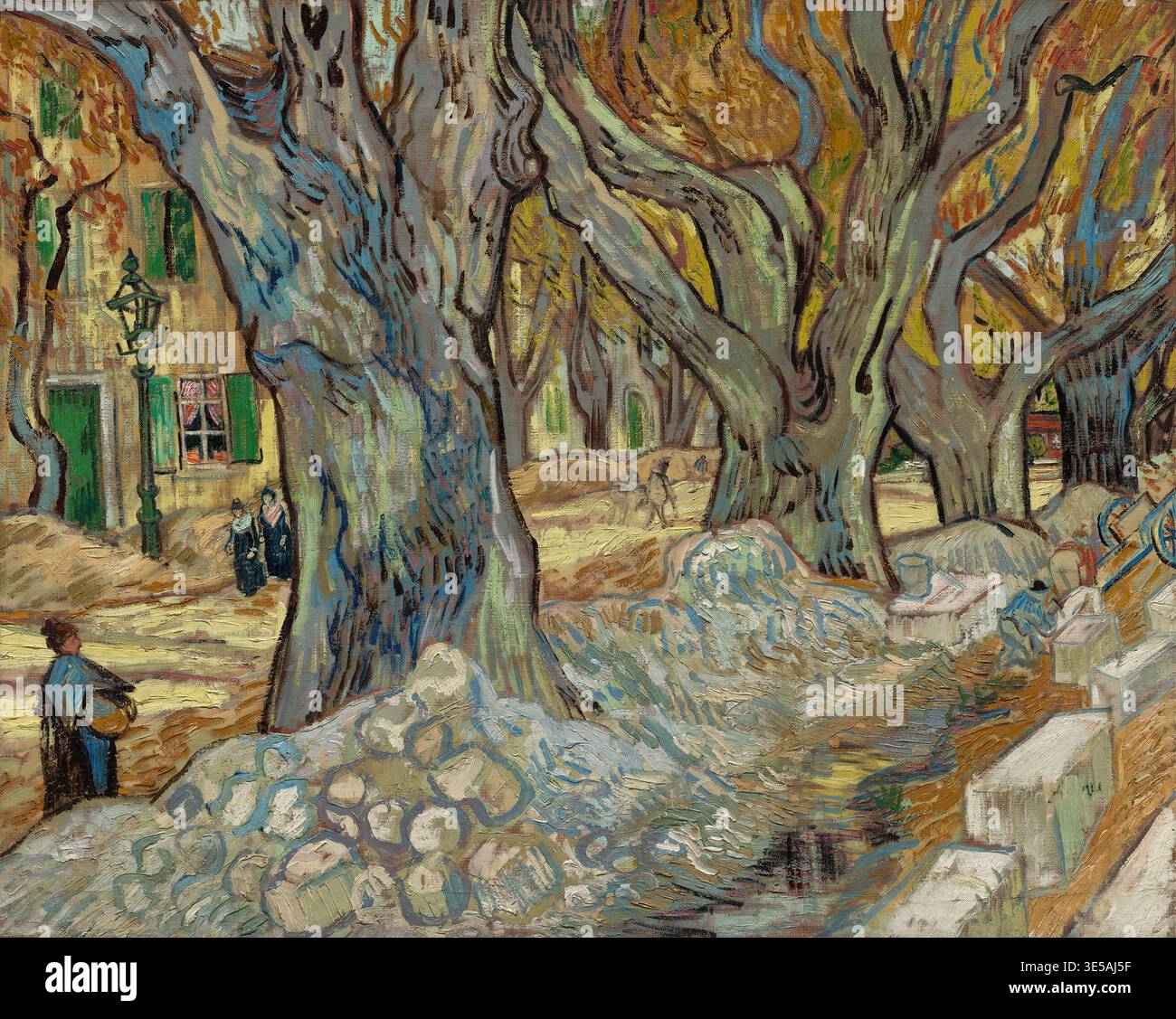 The Large Plane Trees, Road Menders at Saint-Rémy 1889, die großen Platanen oder Straßenarbeiter in Saint-Rémy, Gemälde von Vincent Willem van Gogh geb Stockfoto