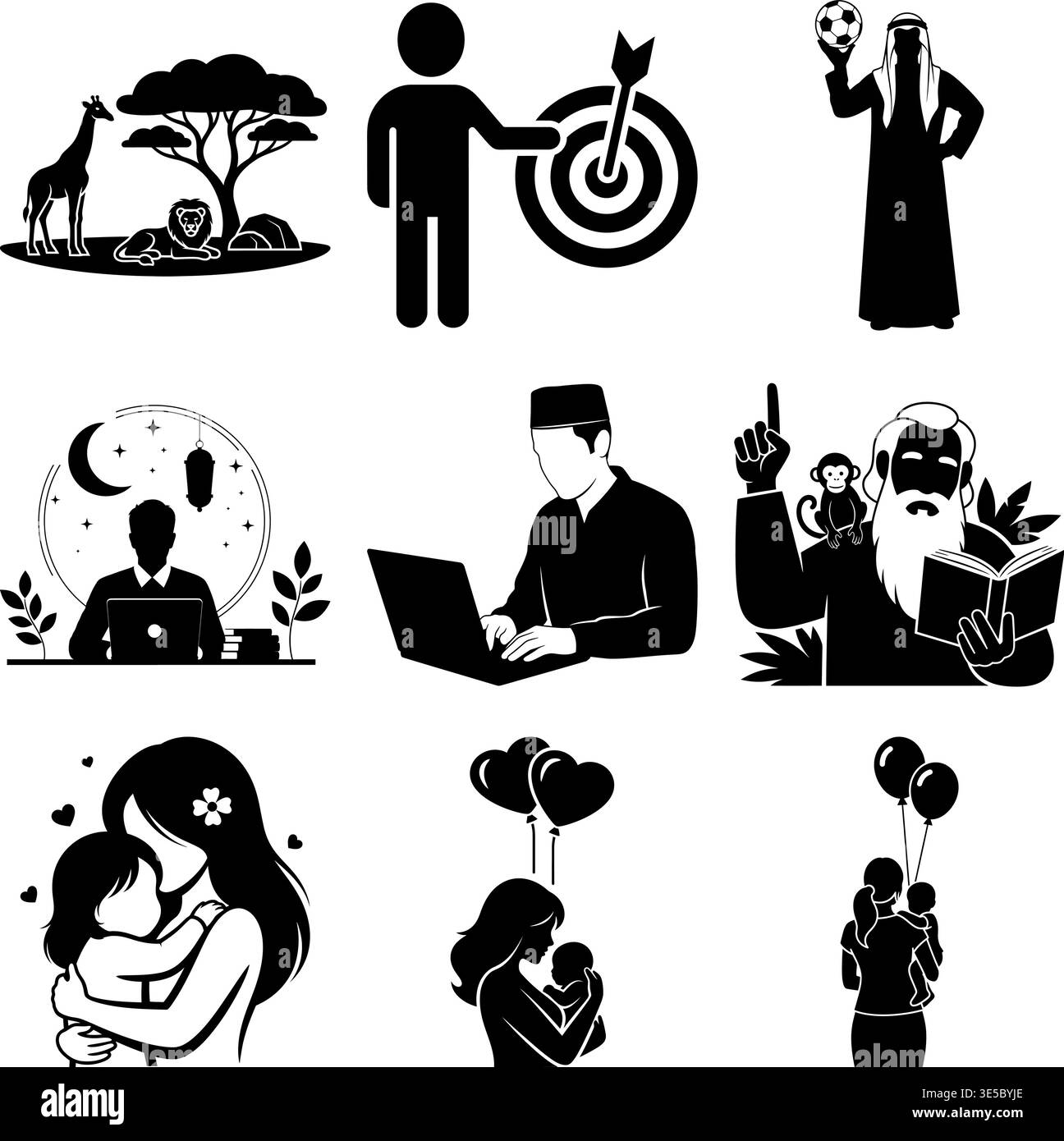 Menschen Silhouette Aktivitäten Bundle Familie Lifestyle Arbeit Vektor Clipart Set Stock Vektor