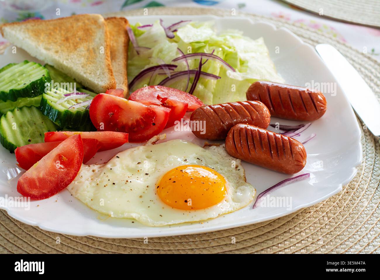 Heller gesunder Frühstücks-Lebensmittel-Hintergrund Nahaufnahme Stockfoto