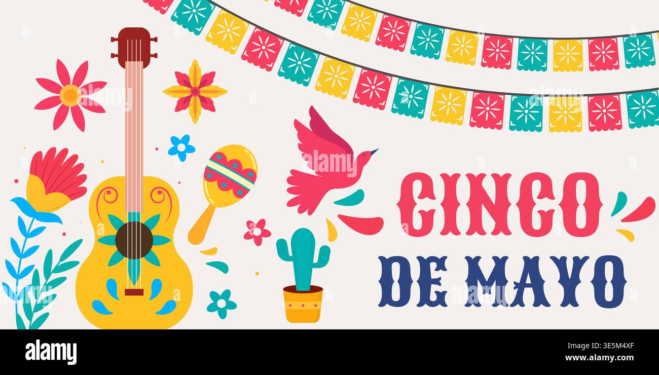 Flache Illustration des horizontalen Cinco de Mayo-Banners Stock Vektor