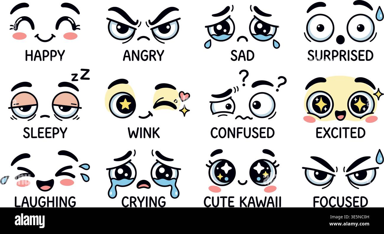 Comic Faces Expressions Set – Lustige Comic Emotions Vektorfiguren Stock Vektor