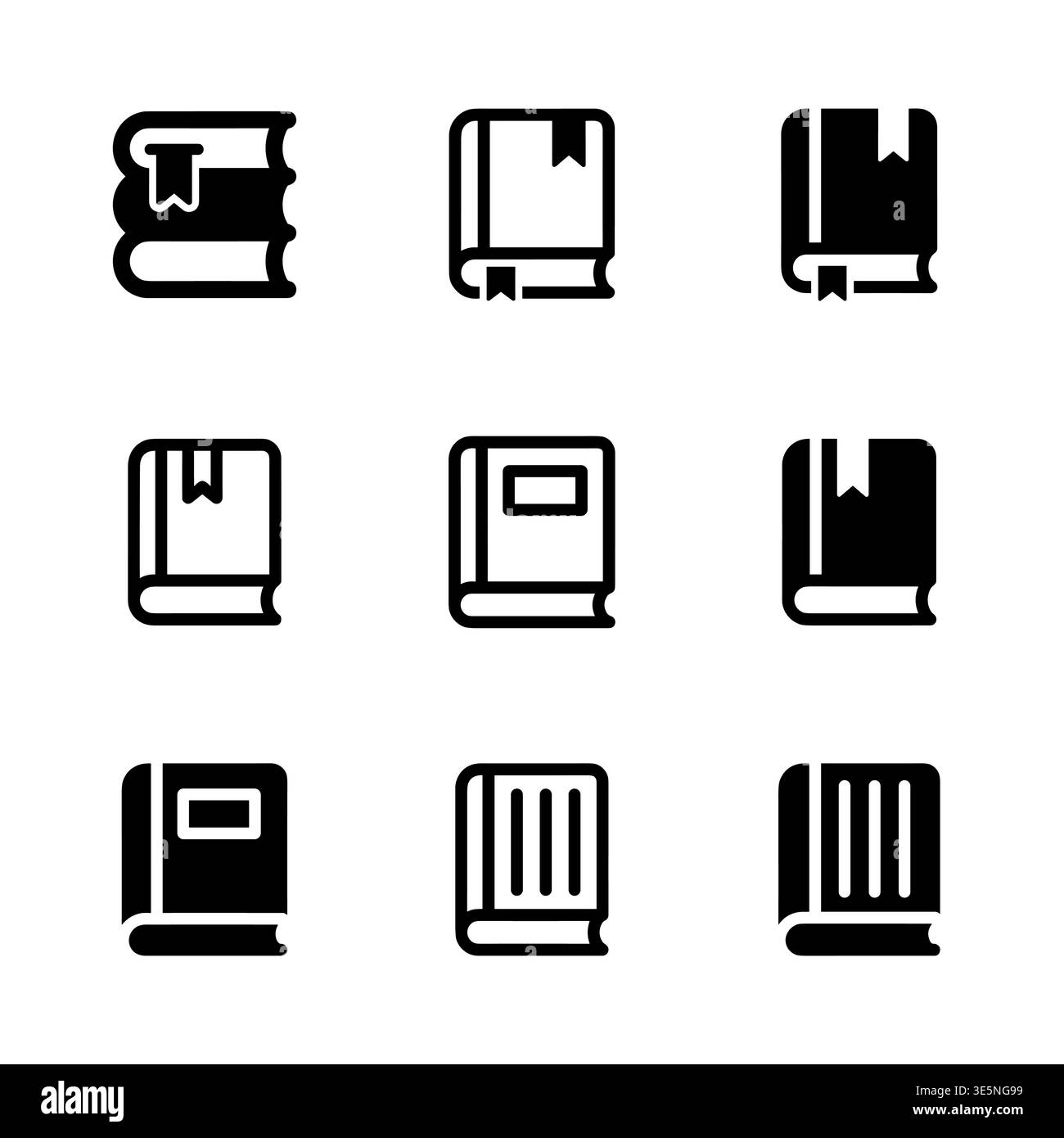 Satz von einfachen schwarzen Buchsymbolen im Glyphen-Stil Stock Vektor