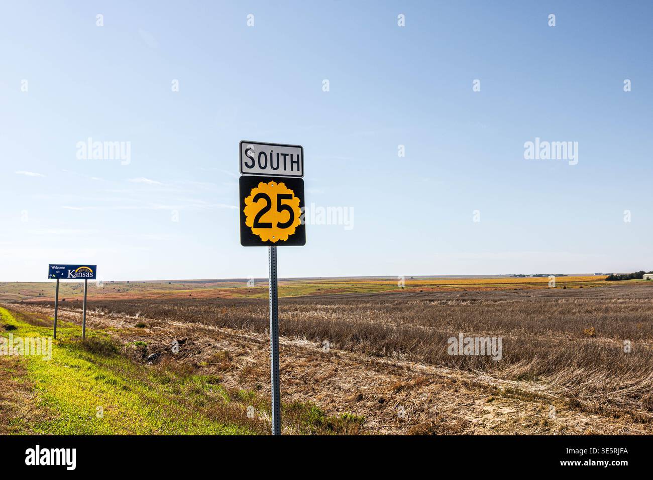 Wegweiser zum Kansas State Highway 25 von Nebraska. Stockfoto