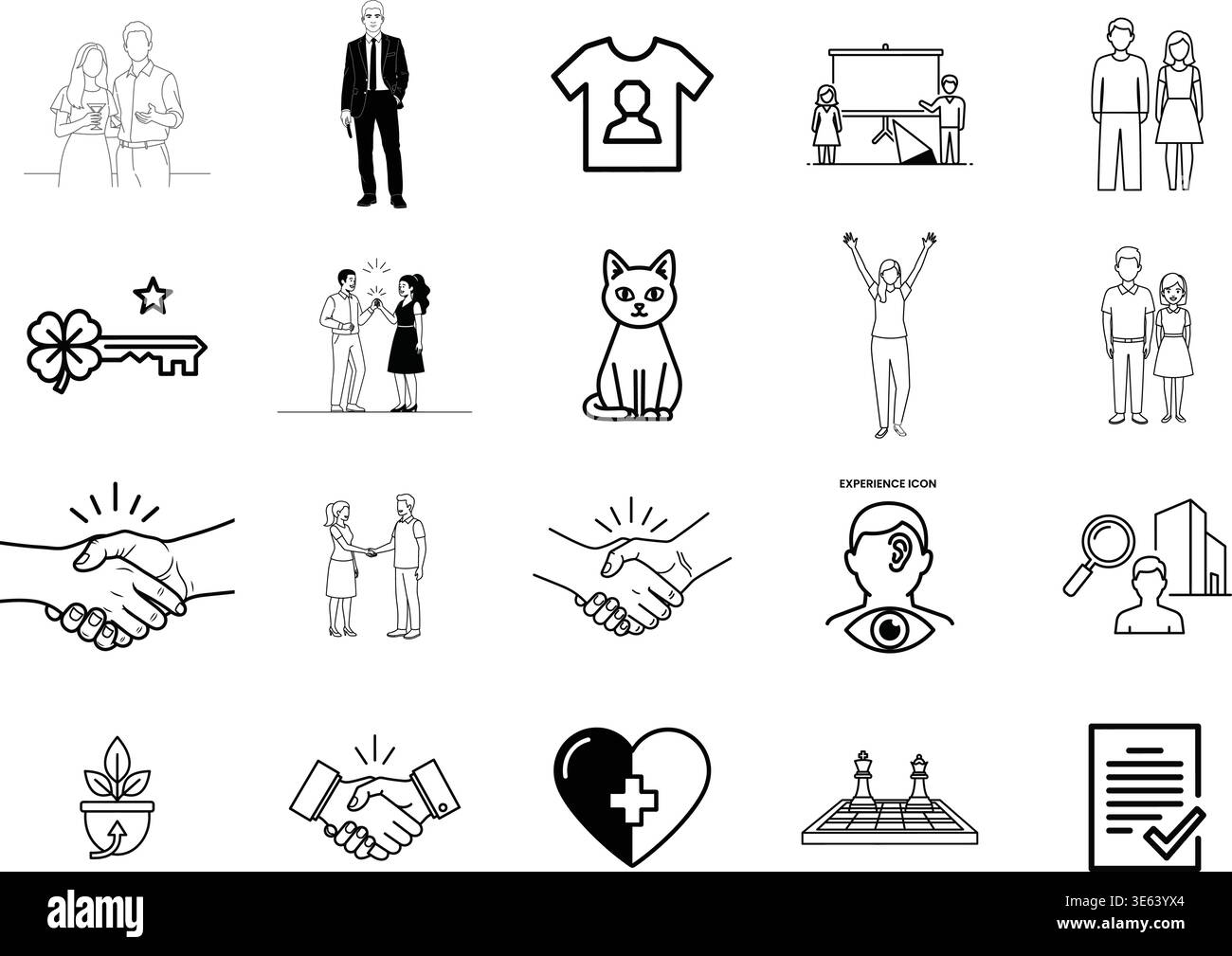 Symbolsatz für soziale Inklusion, emotionale Verbindung und Lifestyle-Kommunikation Stock Vektor