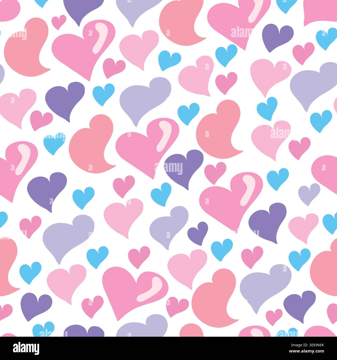 Nahtlos handgezeichnetes Valentinstag-Muster mit bunten Pastellherzen, meist rosa. Verspieltes und romantisches Design, perfekt für Textilien und Geschenkpapier Stock Vektor
