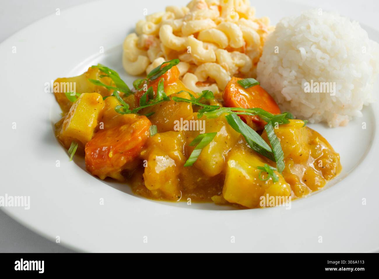 Eine Nahaufnahme eines Gemüse-Curry-Hauptgerichts. Stockfoto