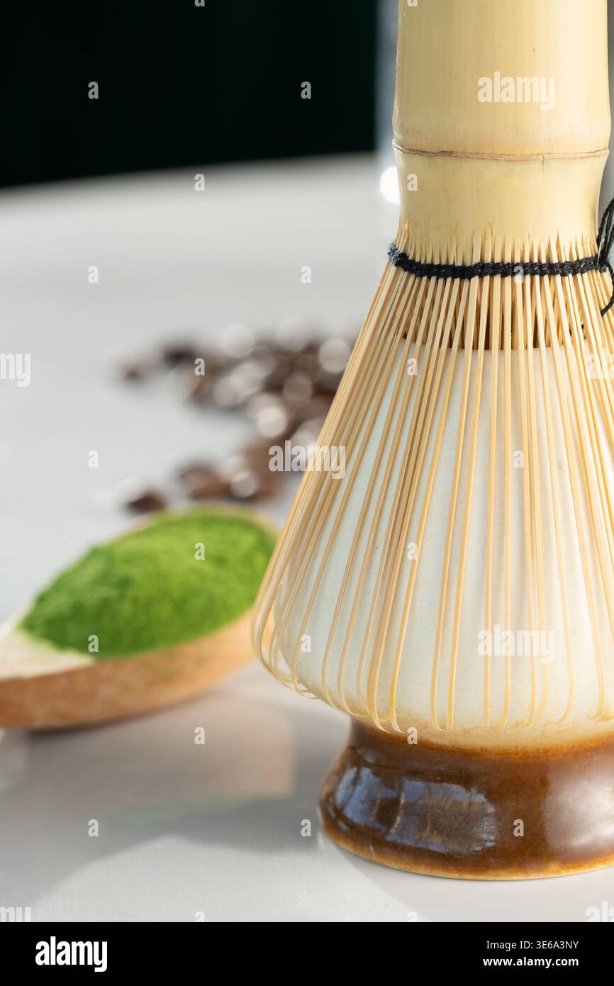 Ein Blick auf einen Matcha chasen. Stockfoto