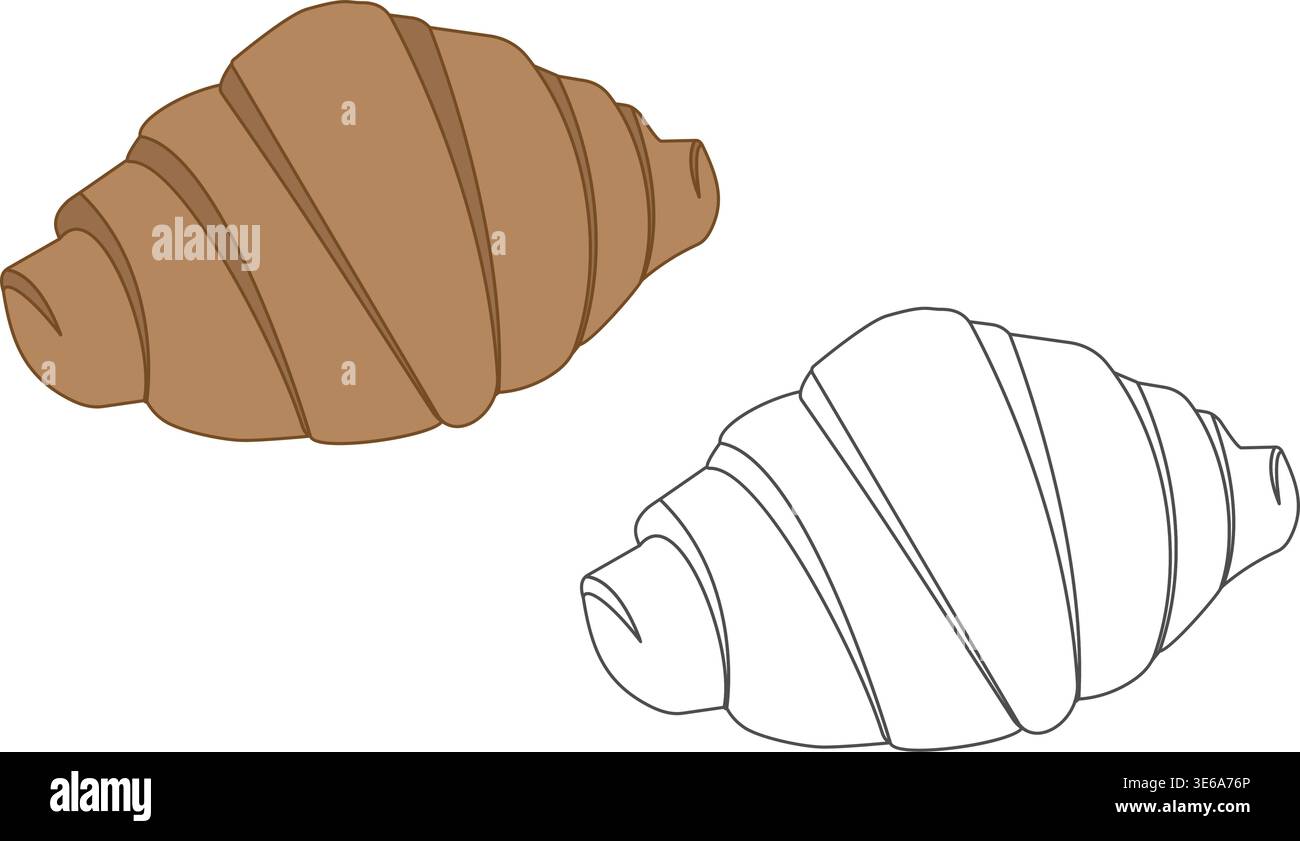 Outline und farbenfrohe Croissant-Version Aufkleber Icon Packing Poster minimalistisches flaches Designelement. Isolierte Vektor-Illustration Lebensmittel thematisches Rezept oder Menükarten Banner, Faltblätter, Etikett, Preis, Tag Stock Vektor
