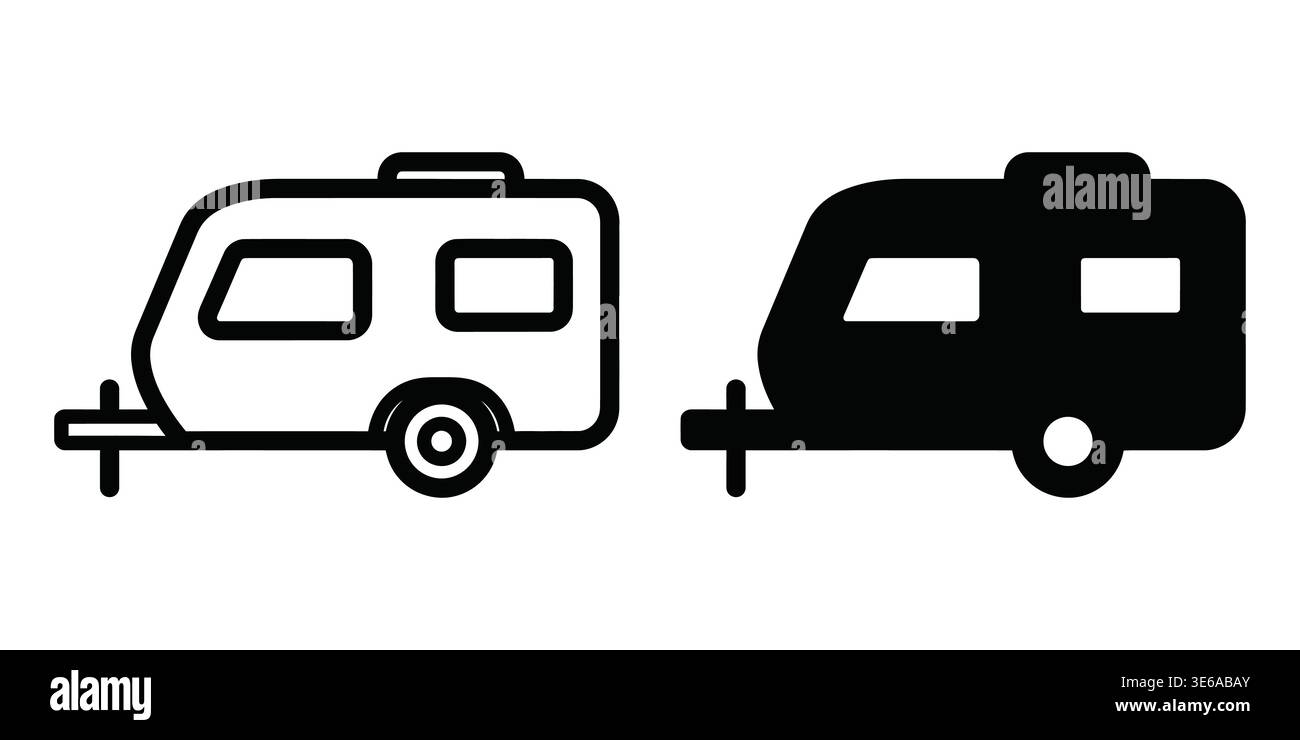Vergleich von zwei verschiedenen Wohnmobil-Designs in Silhouette von Vector Camping Icons Stock Vektor