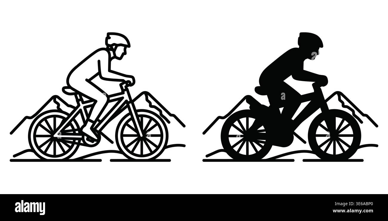 Vergleich aufrechter und aerodynamischer Radpositionen auf einem stationären Fahrrad-Setup Vector Camping Icons Stock Vektor