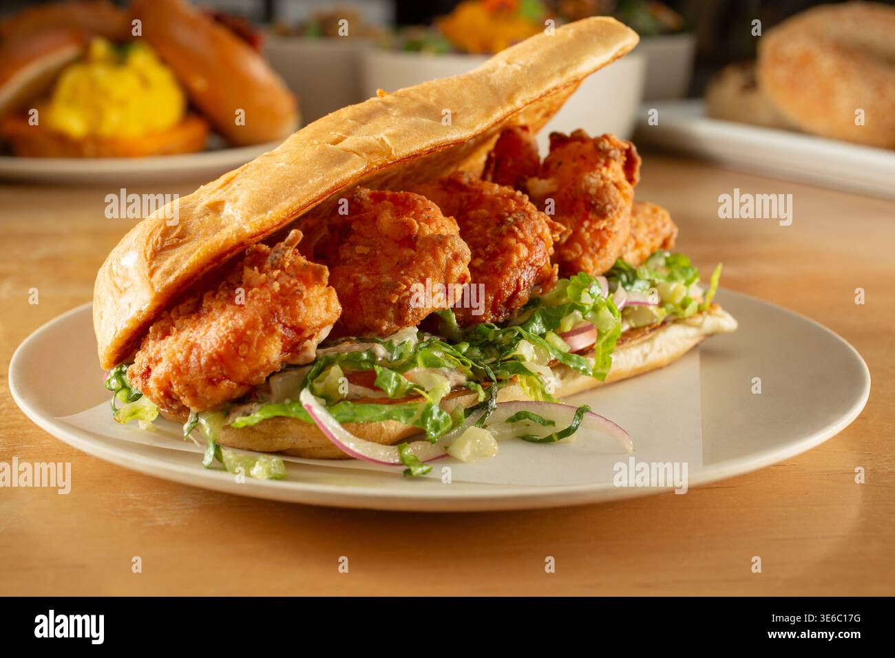 Ein Blick auf ein po Boy Sandwich. Stockfoto