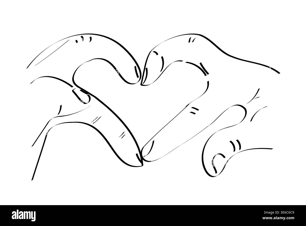Minimalistische Liniengrafik Vektor-Illustration von zwei Händen, die eine Herzform bilden und Liebe, Verbindung, Einheit und positive Emotionen symbolisieren. Stock Vektor