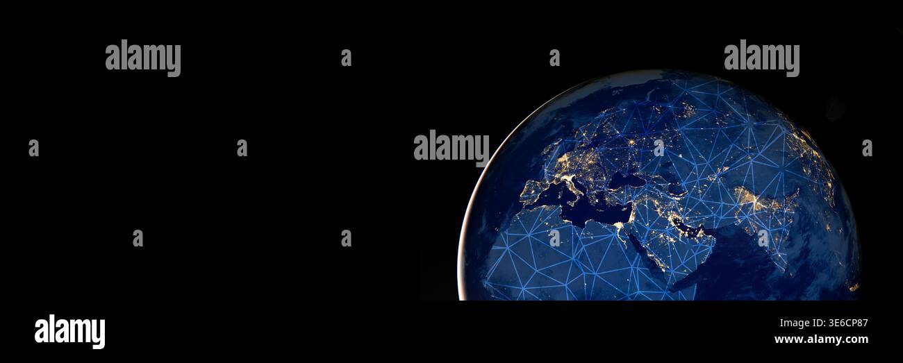 Globales Netzwerk über der Erde Nachtsicht mit Copyspace. Elemente dieses Bildes, bereitgestellt von der NASA Stockfoto