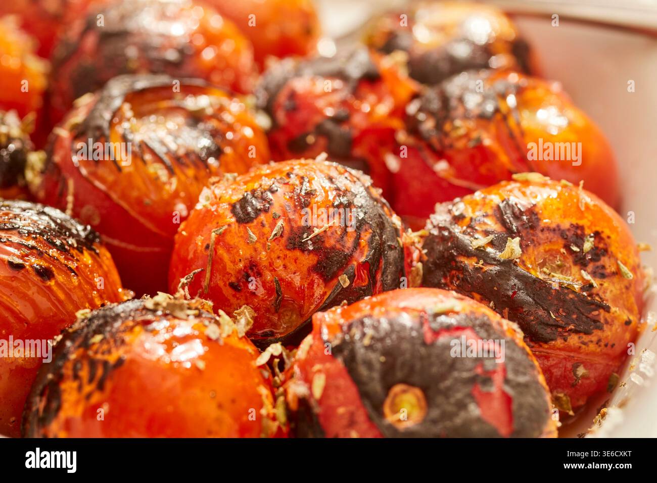 Ein Teller mit gerösteten Kirschtomaten, serviert in Lissabon, Portugal. Stockfoto