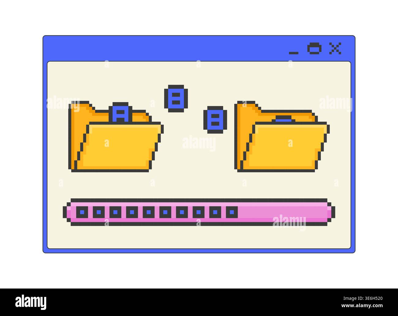 Dateiübertragungsprozess Pixelgrafik-Popup-Fenster UI-Overlay Stock Vektor