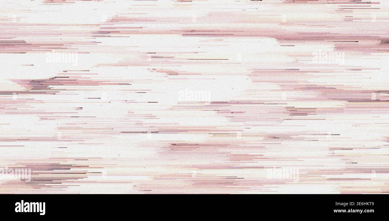 Ein dezenter und minimalistischer abstrakter Hintergrund mit sanften Rosa- und Weißtönen, erstellt mit horizontaler Pixelsortierung und digitalen Glitch-Techniken. Stockfoto