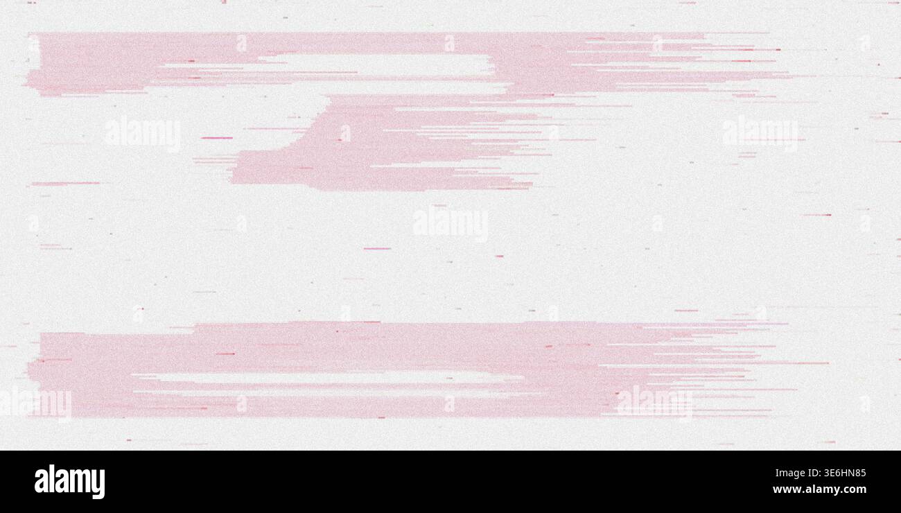 Eine abstrakte digitale Komposition mit sanften rosa horizontalen Bändern und Störungsartefakten, die eine strukturierte und minimalistische Ästhetik schaffen. Stockfoto