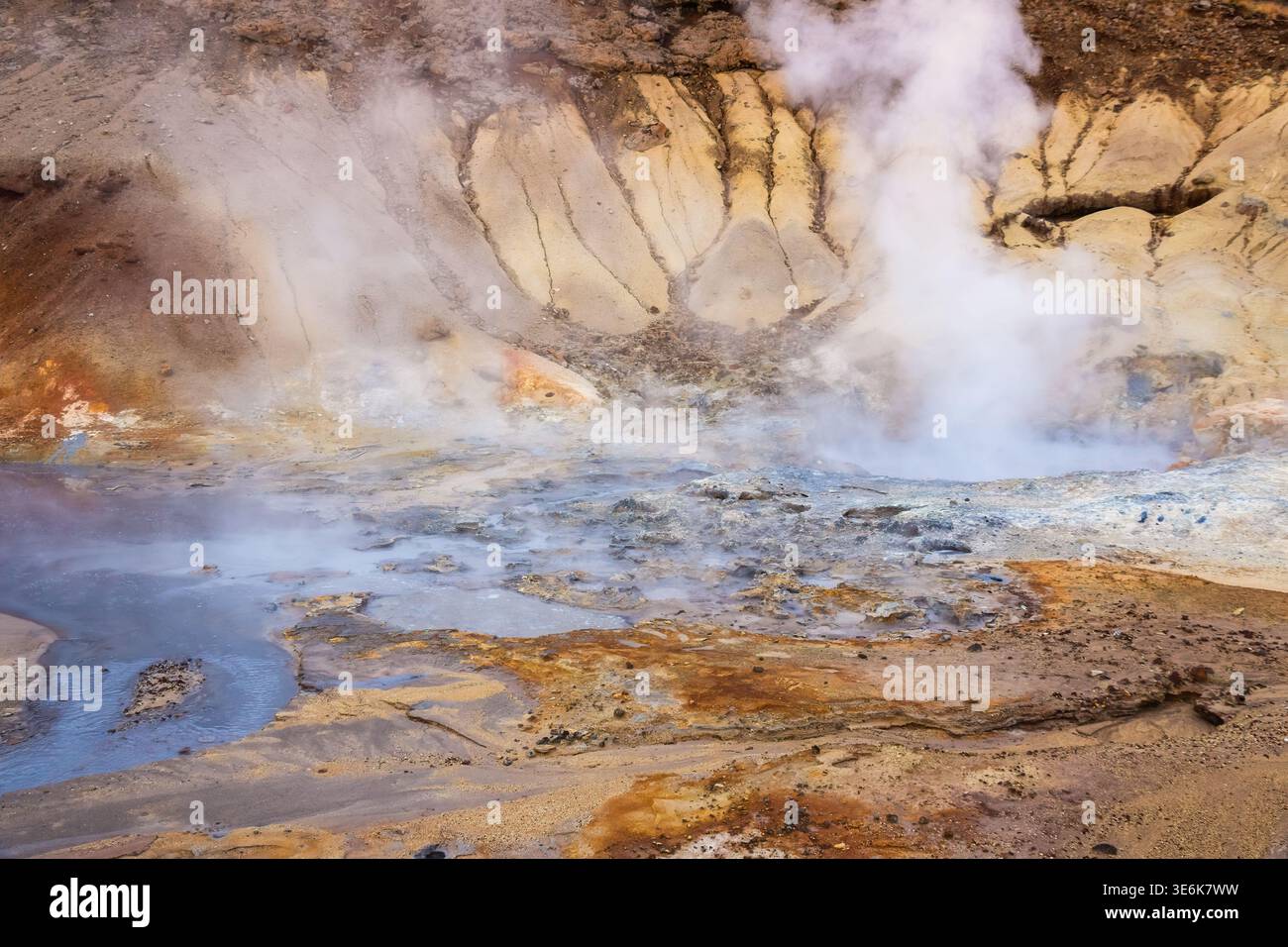 Seltún, das farbenfrohe geothermische Gebiet bei Krýsuvík auf der Halbinsel Reykjanes im Südwesten Islands Stockfoto