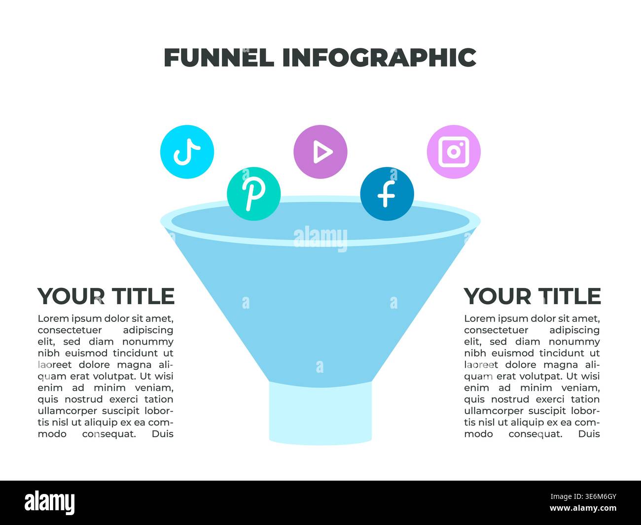 Bunte Infografik zum Trichterprozess für Marketing und Vertrieb mit Social-Media-Symbolen Stock Vektor
