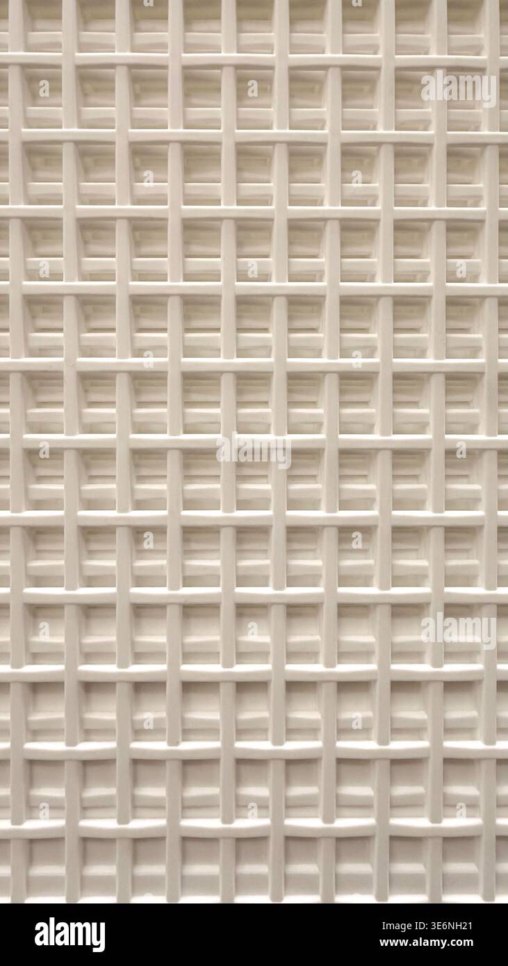 Weiße geometrische Gitterstruktur im Nahaufnahme-minimalen abstrakten Gitterhintergrund. Stockfoto