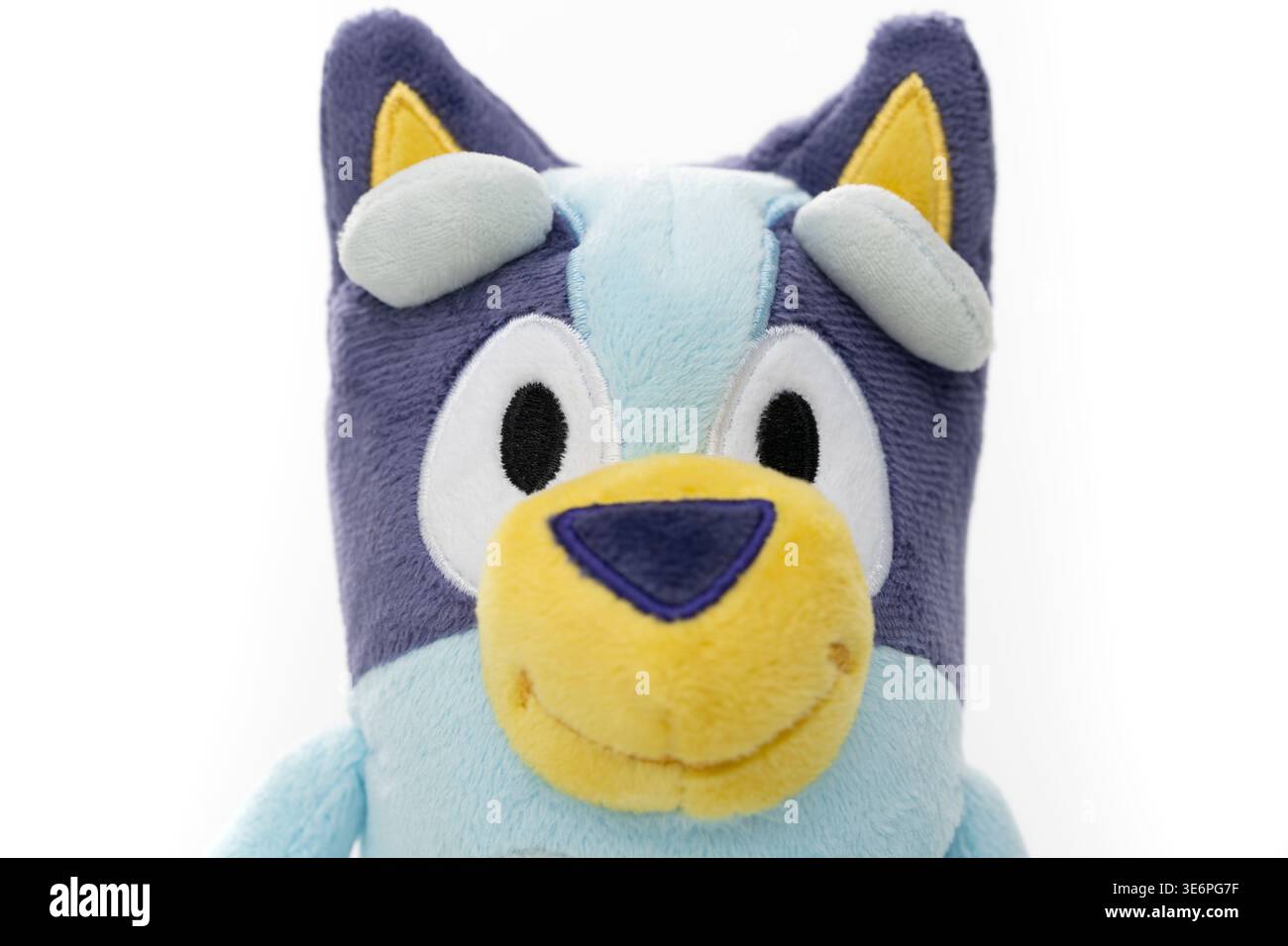 Bluey Soft Toy, basierend auf der australischen Fernsehserie über eine Familie von Blue Heeler, australischen Rinderhunden Stockfoto