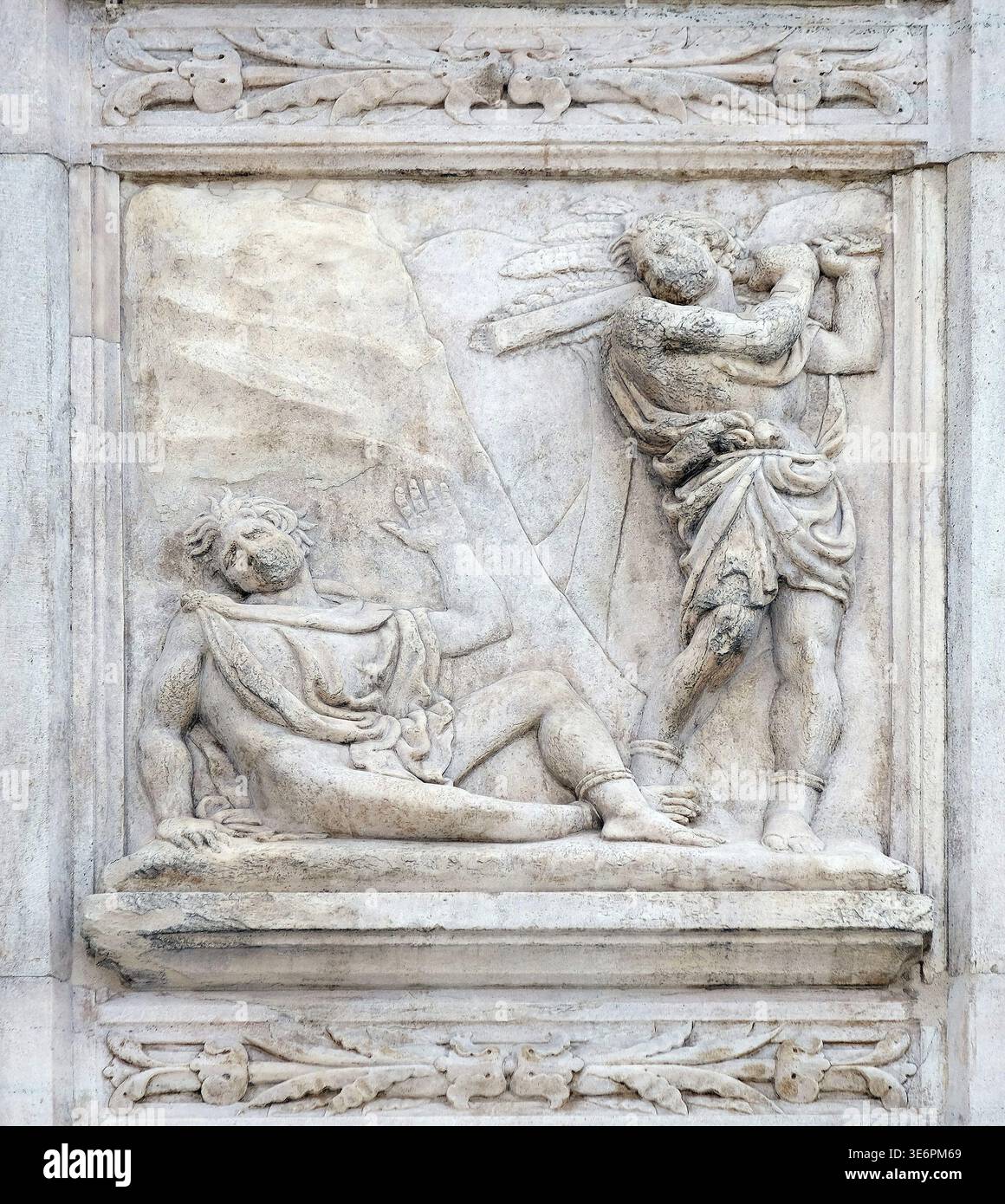 Die Abel tötete, Genesis Relief am Portal von St. Petronius Basilica in Bologna, Italien Stockfoto