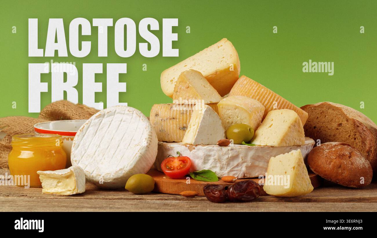 Laktose und glutenfreie Lebensmittel Optionen für Gesundheit und Diät Wahl Stockfoto