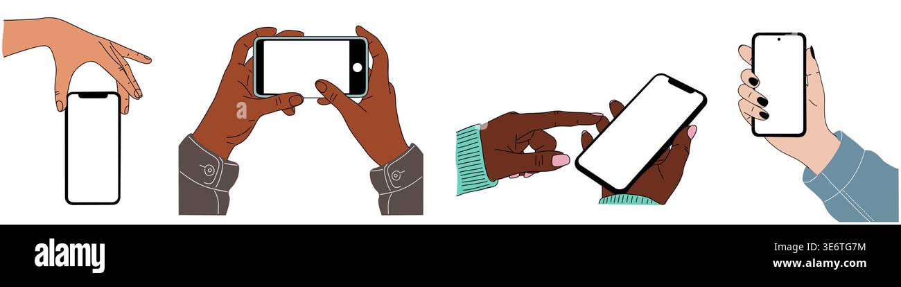 Der Handapparat hält das Telefon auf verschiedene Weise Stock Vektor