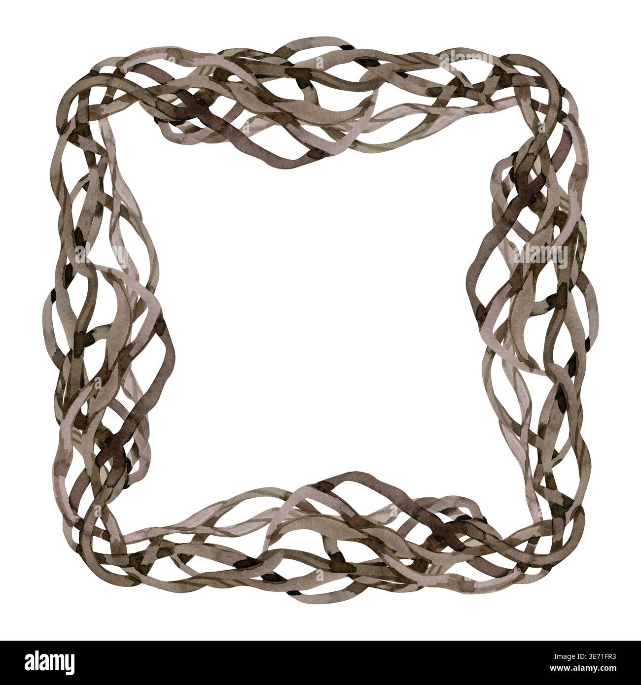 Handgezeichneter quadratischer Rahmen aus verworrenen Lianenzweigen im tropischen Dschungel. Realistische Holzstruktur, Weinrand für eine Hochzeit mit Naturmotiven Stockfoto