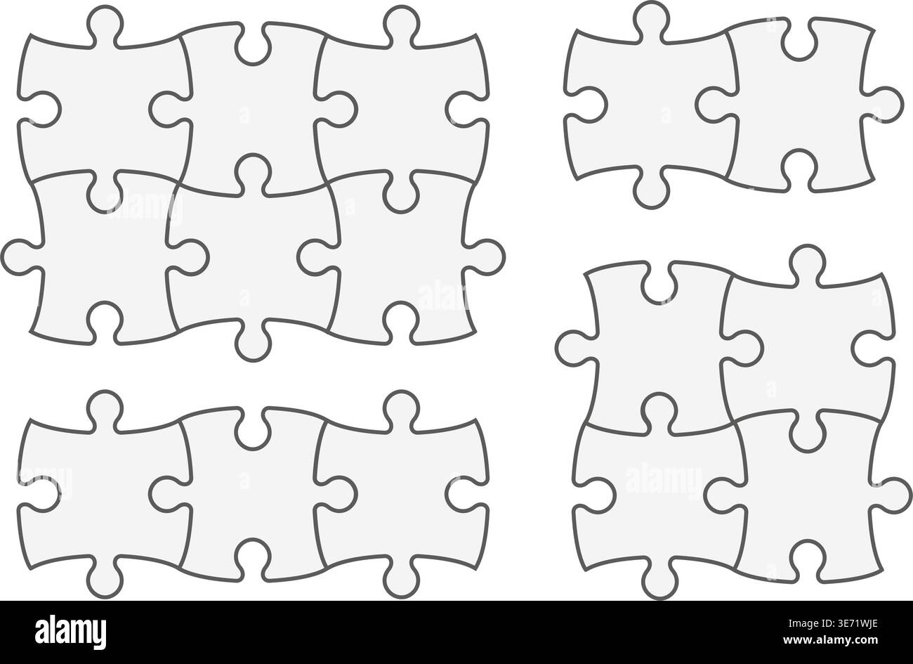 Puzzleteile-Vorlage mit leeren Rahmen für Infografiken. Vektordarstellung von verbundenen Teilen, die ein vollständiges Bildraster-Layout für bilden Stock Vektor