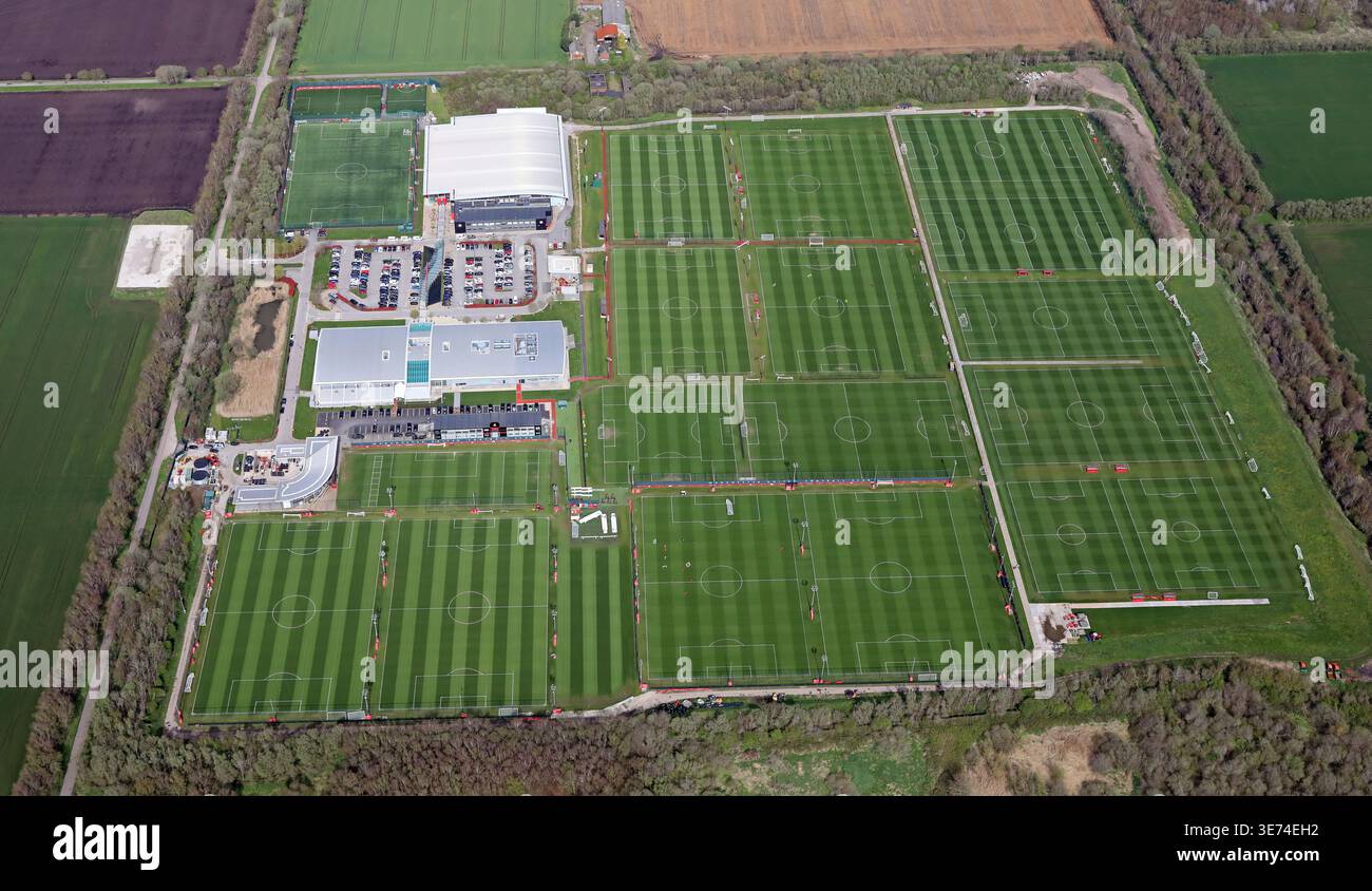 Luftaufnahme des Carrington Training Centre von Manchester United in Manchester Stockfoto